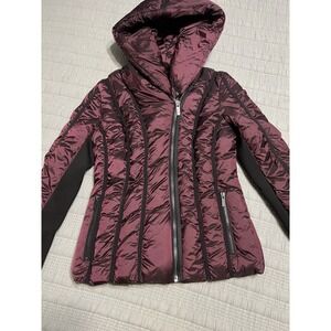 NWT Zac Posen Deep Berry Iridescent Genuine Down Feather Puffer Coat Size M